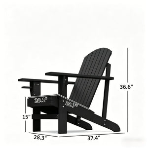 English Elm Porch Solid Poplar Wood Adirondack Chair Matte Black Finish with Built-In Cup Holder T3971P511623