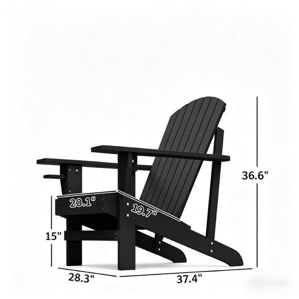 English Elm Porch Solid Poplar Wood Adirondack Chair Matte Black Finish with Built-In Cup Holder T3971P511623