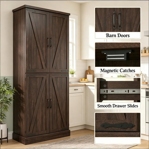 English Elm Home Office Farmhouse Pantry Cabinet with Barn Sliding Doors and Adjustable Shelving T3971P512627