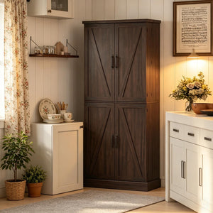 English Elm Home Office Farmhouse Pantry Cabinet with Barn Sliding Doors and Adjustable Shelving T3971P512627
