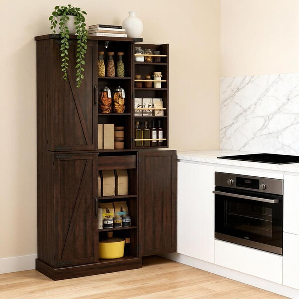 English Elm Home Office Farmhouse Pantry Cabinet with Barn Sliding Doors and Adjustable Shelving T3971P512627