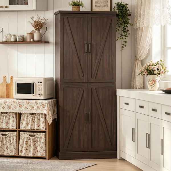 English Elm Home Office Farmhouse Pantry Cabinet with Barn Sliding Doors and Adjustable Shelving T3971P512627