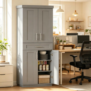English Elm Freestanding Shaker Pantry Cabinet Tall MDF Kitchen Storage with Drawer and Shelves T3971P512677