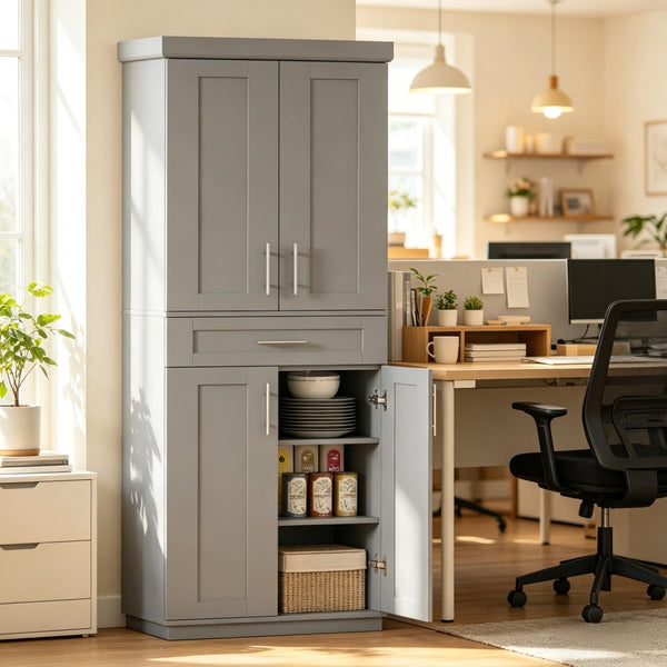 English Elm Freestanding Shaker Pantry Cabinet Tall MDF Kitchen Storage with Drawer and Shelves T3971P512677