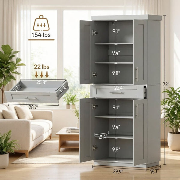 English Elm Freestanding Shaker Pantry Cabinet Tall MDF Kitchen Storage with Drawer and Shelves T3971P512677