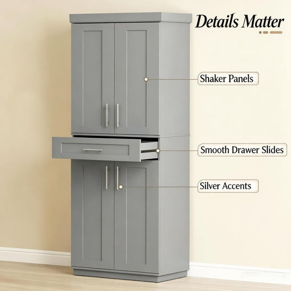 English Elm Freestanding Shaker Pantry Cabinet Tall MDF Kitchen Storage with Drawer and Shelves T3971P512677