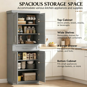 English Elm Freestanding Shaker Pantry Cabinet Tall MDF Kitchen Storage with Drawer and Shelves T3971P512677