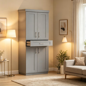 English Elm Freestanding Shaker Pantry Cabinet Tall MDF Kitchen Storage with Drawer and Shelves T3971P512677