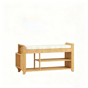 English Elm Entryway Bamboo Shoe Bench with Cushioned Seat and Slim Zoned Storage Shelving T3971P512701