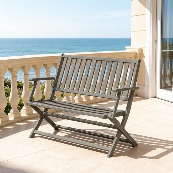 English Elm Wooden Acacia Foldable Outdoor Bench with Slatted Seat and Weather Resistant Gray Finish T3971P512849