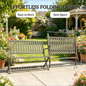English Elm Wooden Acacia Foldable Outdoor Bench with Slatted Seat and Weather Resistant Gray Finish T3971P512849