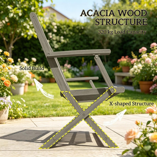 English Elm Wooden Acacia Foldable Outdoor Bench with Slatted Seat and Weather Resistant Gray Finish T3971P512849