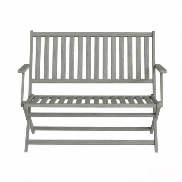 English Elm Wooden Acacia Foldable Outdoor Bench with Slatted Seat and Weather Resistant Gray Finish T3971P512849