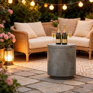 English Elm Portable Concrete Outdoor Side Table with Stainless Steel Ice Bucket for Patio Decks T3971P514239
