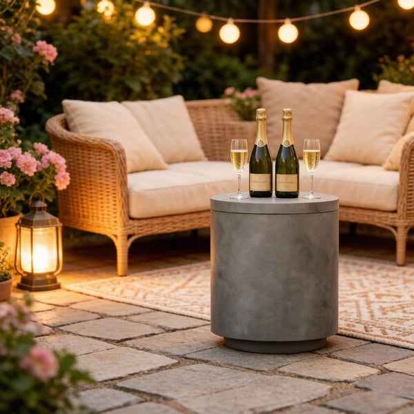 English Elm Portable Concrete Outdoor Side Table with Stainless Steel Ice Bucket for Patio Decks T3971P514239