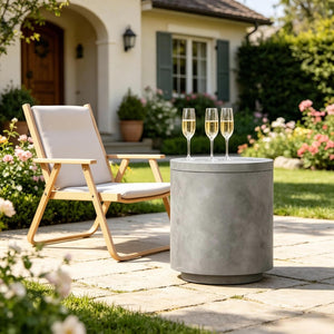 English Elm Portable Concrete Outdoor Side Table with Stainless Steel Ice Bucket for Patio Decks T3971P514239