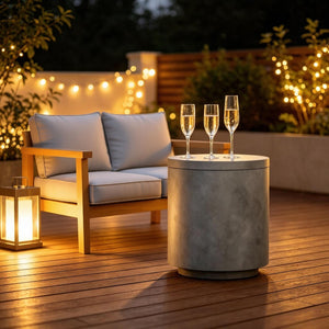 English Elm Portable Concrete Outdoor Side Table with Stainless Steel Ice Bucket for Patio Decks T3971P514239