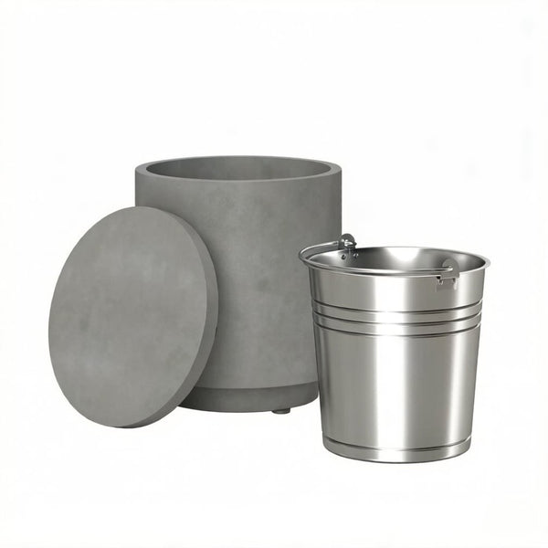 English Elm Portable Concrete Outdoor Side Table with Stainless Steel Ice Bucket for Patio Decks T3971P514239