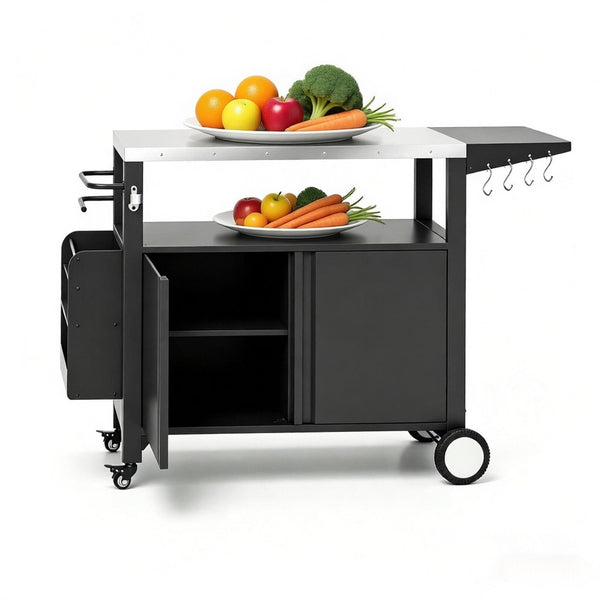 English Elm Convenient Stainless Steel Grill Cart with Locking Cabinet Foldable Side Outdoor Station T3971P514479