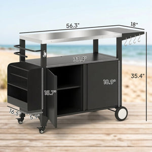 English Elm Convenient Stainless Steel Grill Cart with Locking Cabinet Foldable Side Outdoor Station T3971P514479