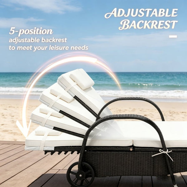 English Elm Adjustable Pe Rattan Outdoor Chaise Lounge with Steel Frame and Built-in Wheels T3971P514491