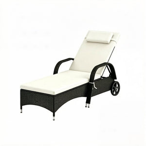 English Elm Adjustable Pe Rattan Outdoor Chaise Lounge with Steel Frame and Built-in Wheels T3971P514491