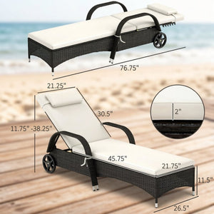 English Elm Adjustable Pe Rattan Outdoor Chaise Lounge with Steel Frame and Built-in Wheels T3971P514491