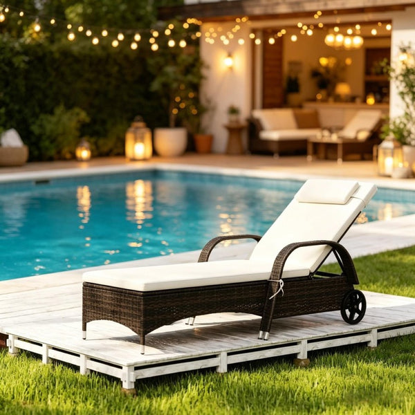 English Elm Adjustable Pe Rattan Outdoor Chaise Lounge with Steel Frame and Built-in Wheels T3971P514491