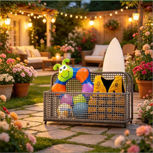 English Elm Wicker Poolside Storage Cart with PE Rattan Exterior and Locking Wheels for Patio T3971P514501