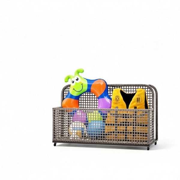 English Elm Wicker Poolside Storage Cart with PE Rattan Exterior and Locking Wheels for Patio T3971P514501