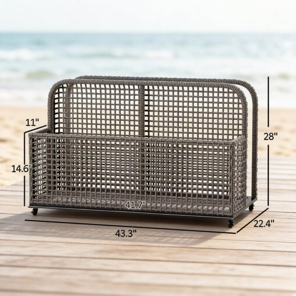 English Elm Wicker Poolside Storage Cart with PE Rattan Exterior and Locking Wheels for Patio T3971P514501