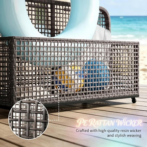 English Elm Wicker Poolside Storage Cart with PE Rattan Exterior and Locking Wheels for Patio T3971P514501