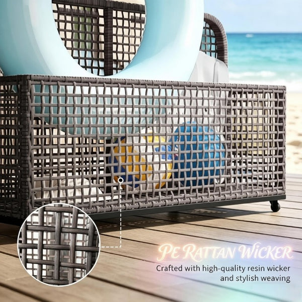 English Elm Wicker Poolside Storage Cart with PE Rattan Exterior and Locking Wheels for Patio T3971P514501