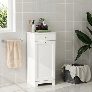 English Elm Freestanding Laundry Hamper Cabinet with Beadboard Doors and Drawer for Bathroom T3971P514616