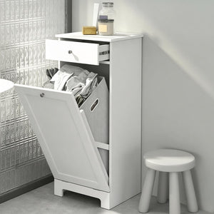 English Elm Freestanding Laundry Hamper Cabinet with Beadboard Doors and Drawer for Bathroom T3971P514616