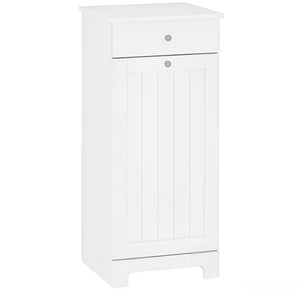 English Elm Freestanding Laundry Hamper Cabinet with Beadboard Doors and Drawer for Bathroom T3971P514616