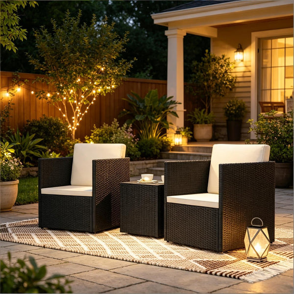 English Elm Outdoor Folding Bistro Set Pe Rattan Chairs Tempered Glass Table for Patio Balcony T3971P514638