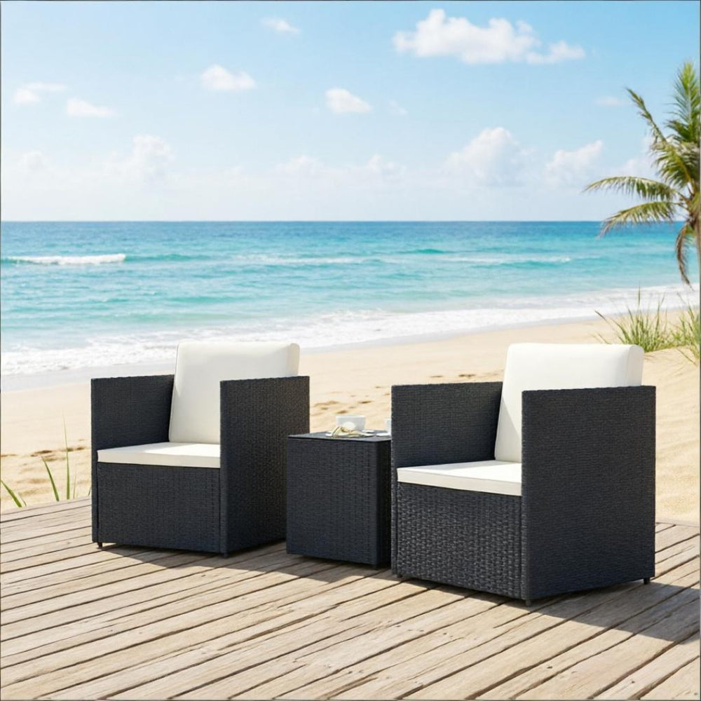 English Elm Outdoor Folding Bistro Set Pe Rattan Chairs Tempered Glass Table for Patio Balcony T3971P514638