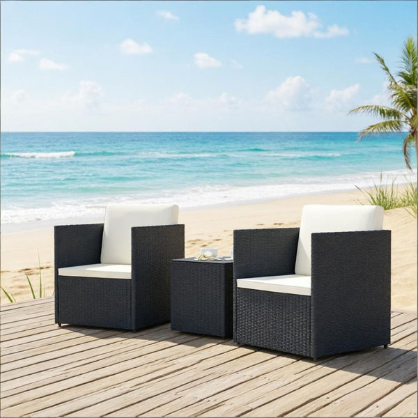 English Elm Outdoor Folding Bistro Set Pe Rattan Chairs Tempered Glass Table for Patio Balcony T3971P514638