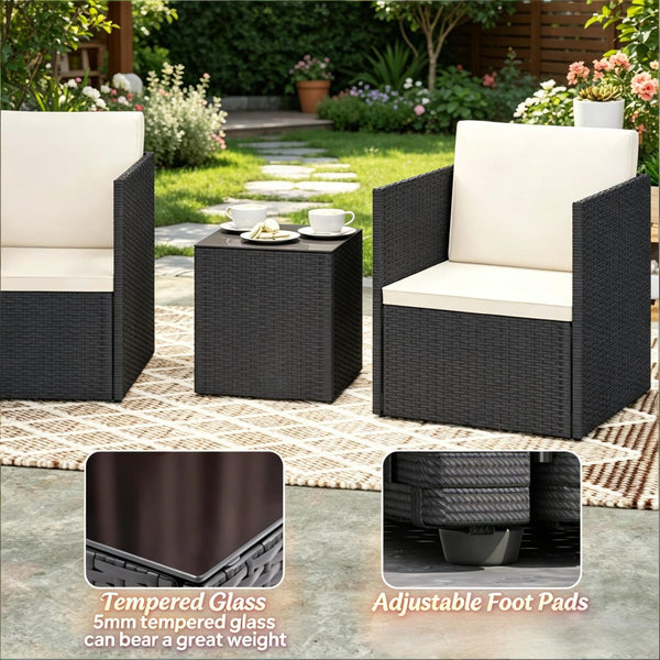 English Elm Outdoor Folding Bistro Set Pe Rattan Chairs Tempered Glass Table for Patio Balcony T3971P514638