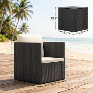 English Elm Outdoor Folding Bistro Set Pe Rattan Chairs Tempered Glass Table for Patio Balcony T3971P514638