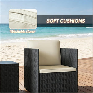 English Elm Outdoor Folding Bistro Set Pe Rattan Chairs Tempered Glass Table for Patio Balcony T3971P514638