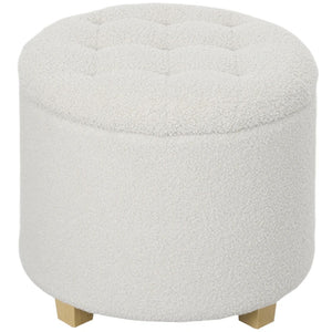 English Elm Button Tufted Round Storage Ottoman Teddy Fleece Lift Top Seat for Bedroom Entryway T3971P516785