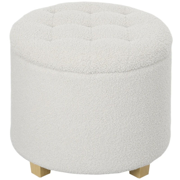 English Elm Button Tufted Round Storage Ottoman Teddy Fleece Lift Top Seat for Bedroom Entryway T3971P516785