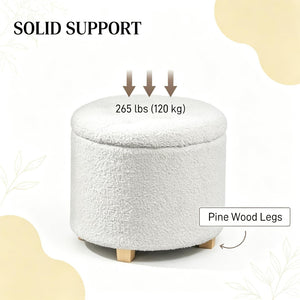 English Elm Button Tufted Round Storage Ottoman Teddy Fleece Lift Top Seat for Bedroom Entryway T3971P516785