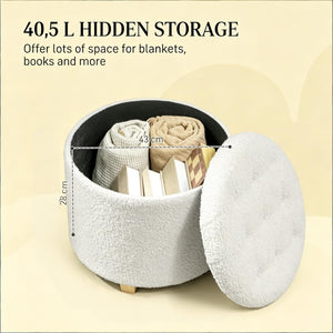English Elm Button Tufted Round Storage Ottoman Teddy Fleece Lift Top Seat for Bedroom Entryway T3971P516785