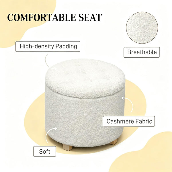 English Elm Button Tufted Round Storage Ottoman Teddy Fleece Lift Top Seat for Bedroom Entryway T3971P516785