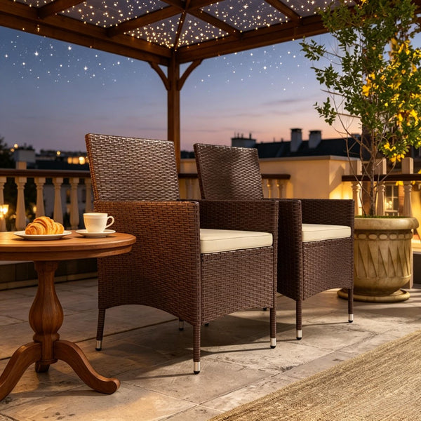 English Elm Garden Outdoor Stackable Pe Rattan Wicker Dining Chairs with Cushions Set of Two T3971P517777