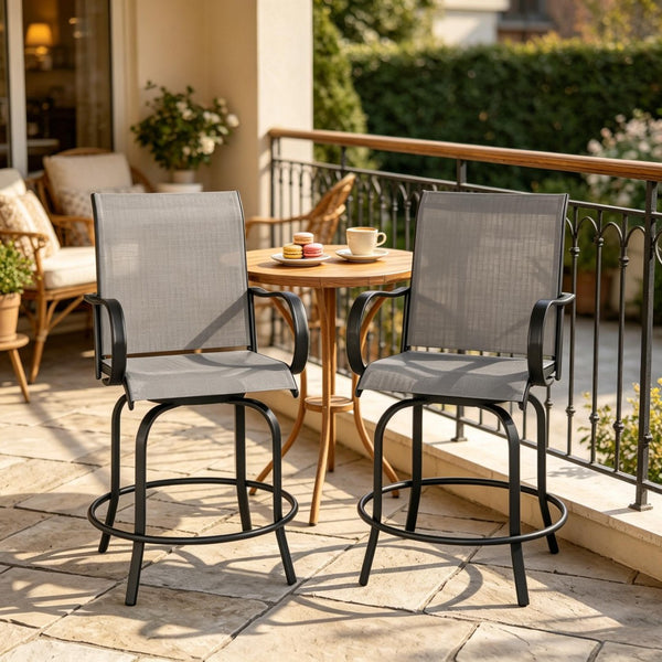 English Elm Swivel Outdoor Bar Stools Set of 2 Breathable Mesh Patio Seating with Steel Frame T3971P517807