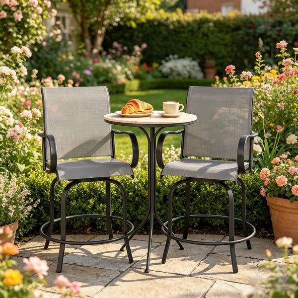 English Elm Swivel Outdoor Bar Stools Set of 2 Breathable Mesh Patio Seating with Steel Frame T3971P517807